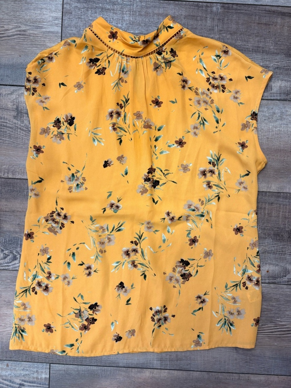 RW&CO. Mustard Yellow Floral Mock Neck Top